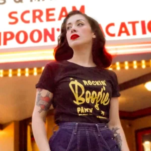 Playera Negra Logo Amarillo Rockin Boogie Party
