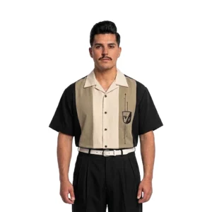 Steady Clothing – Atomic Shield Panel Shirt | Camisa Retro Bowling 50s (Talla Large)